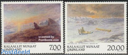 Greenland 1999 Paintings 2v, Mint NH, Nature - Dogs - Art - Modern Art (1850-present) - Ongebruikt