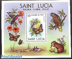Saint Lucia 1980 Flora & Fauna S/s, Mint NH, Nature - Birds - Butterflies - Flowers & Plants - Parrots - St.Lucie (1979-...)