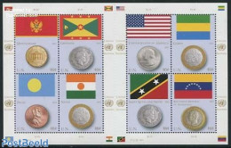 United Nations, New York 2013 Fllags & Coins 8v M/s, Mint NH, History - Various - Flags - Money On Stamps - Coins