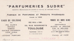 31) TOULOUSE - PARFUMERIE SUDRE - EAUX DE COLOGNE - PRODUITS DES MOINES BLANCS - 50 RUE NEGRENEYS  - Cartes De Visite