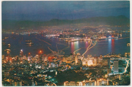 CHINA, HONG KONG  Night Scene From Peak Nice Stamp 1974, Old Photo Postcard - China (Hongkong)