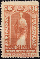 ÉTATS-UNIS / USA - 1875/85 Issue  German Reproduction ("FACSIMILE") Of Sc.type N12 $36 Indian Red - No Gum - Periódicos & Gacetas