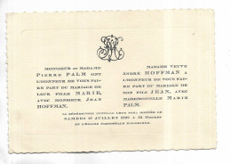 57  - Faire-part De Mariage Entre Jean HOFFMANN Et Marie PALM - ALGRANGE ( Moselle ) 27/07/1929 - Annunci Di Nozze