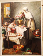 Reproduction De Tableau Signé De Max Carlier Sur Papier Cartonné - Dim25,5/30cm - Deux Femmes Qui Cuisinent - Otros & Sin Clasificación