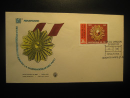 1971 150 Anniv. Independencia De PERU Medal Flag FDC Cancel Cover ARGENTINA Buenos Aires - Pérou