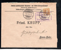 1916 , 12 1/2 C. Perfin " DL " Dt.Lux. Hütten  Bf An Krupp In Essen , Zensur-Stp#106 - 1914-24 Marie-Adélaida