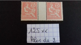 FRANCE N°125** Bloc De 2 Type MOUCHON RETOUCHE   "LOT" - 1900-02 Mouchon