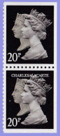 GREAT BRITAIN 1990 MACHIN 1d. BLACK ANNIV. 20p. BLACK  WALSALL  IMPERF. TOP + BASE + RIGHT PAIR S.G. 1476  U.M. / N.S.C. - Série 'Machin'