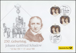 3079 Johann Gottfried Schadow, Schmuck-FDC ESSt Bonn Und Berlin, Mit Klappkarte - Cartas & Documentos
