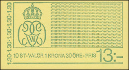 Markenheftchen König Carl XVI. Gustaf 1,30 Kr. Dunkelgelbgrün 10x 935D, ** - Ohne Zuordnung