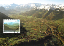 Postcard Liechtenstein Von Oben 4 Dauermarken Rheintal - Liechtenstein