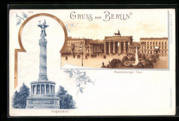 Lithographie Berlin, Brandenburger Thor, Siegessäule  - Dierentuin