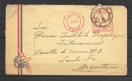 Peru Air Mail Interesting Cover With Machine Postage Sent To Santa Fe Argentina - Peru