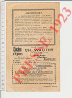 Publicité 1923 Cloches D'Eglises Wauthy Douai + Pub Pour Livre Catéchisme De L'Education Abbé Bethléem Marcq-en-Baroeul - Ohne Zuordnung