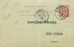 ENTIERS POSTAUX - N° 129 CPI - MIRIBEL - 1907 - BANQUE PRIVEE  SAINT ETIENNE - AVIS D'ENCAISSEMENT - Cartes Postales Repiquages (avant 1995)