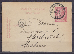 EP Carte-lettre 10c (N°46) Càd FLOREFFE /22 OCT 1891 Pour Imprimeur De L'Archevéché à MALINES (au Dos: Càd Arrivée MALIN - Postbladen