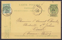 EP CP 5c Vert (N°81) + N°81 Càd THUIN /10 JUIN 1910 Pour CONDE (France) - Càd Ambulant "QUIEVRAIN A DOUAI /11 JUIN 10 - Tarjetas 1909-1934