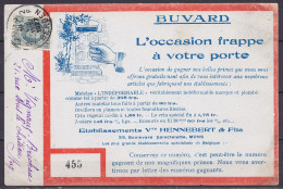 Buvard Publicitaire "Ets Hennebert & Fils" Affr. N°193 Càd "MONS 2F /19 VIII 1927/ BERGEN 2F" Pour HUY (= Billet De Tomb - 1922-1927 Houyoux