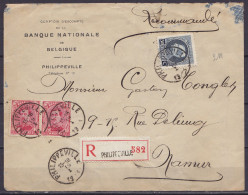 L. Recommandée "Banque Nationale De Belgique" Affr. Paire N°138 + N°211 Càd PHILIPPEVILLE /19 I 1924 Pour NAMUR - 1921-1925 Small Montenez