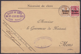 L. "Maison De Santé St-Jean De Dieu" Affr. OC3+OC15 Càpt LEUZE /11.2.1918 Pour MONS - Cachet Censure Militaire De Ath - OC1/25 Generalgouvernement 