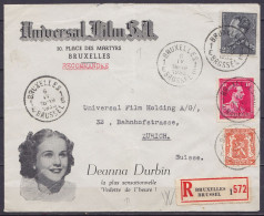 L. Recommandée "Universal Films" (actrice Deanna Durbin) Affr. N°419+428+432 Càd BRUXELLES 1E/6 IV 1938 Pour Universal F - 1936-1951 Poortman