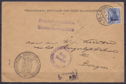L. "Provinciaal Bestuur Van Oost-Vlanderen" Affr. OC31 Càpt "Postüberwachungsstelle /21.5.1918/ 33" Pour BERGEN (Mons) - - OC26/37 Territori Tappe
