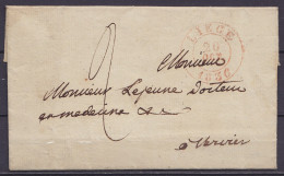 LSC (sans Texte) Càd LIEGE /20 OCT 1836 Pour Médecin à VERVIERS - Port "2" (au Dos: Càd Arrivée VERVIERS) - 1830-1849 (Independent Belgium)