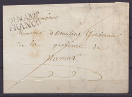 LSC Mars 1827 De ANTHEE Pour NAMUR - Griffe "DINANT / FRANCO" (ltexte Original Manquant,"brouillon" De La Réponse) - 1815-1830 (Periodo Holandes)