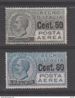 REGNO: 1927  P.A. VITTORIO  EMAN. III°  SOPRASTAMPATI  -  S. CPL. 2  VAL. N. -  SASS. 8/9 - Luftpost