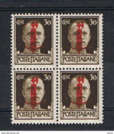 R.S.I. :  1944  SOPRASTAMPATO  -  30 C. BRUNO  BL. 4  N. -  SASS. 492 - Ungebraucht