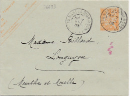 36693# MOUCHON ENTIER POSTAL ENVELOPPE Obl MARS LA TOUR MEURTHE ET MOSELLE 1903 Pour LONGUYON Via PAGNY GARE - Sobres Tipos Y TSC (antes De 1995)