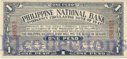 PHILIPPINES 1 PESO 1941 PICK S215 AU W/PINHOLE EMERGENCY BANKNOTE - Philippinen