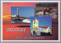 Uruguay Entier Postal Non Daté, Port Payé International. Phare José Ignacio, église Saint Grégoire De Polanco, Chevaux - Leuchttürme