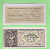 Lottery Loterie Billet 1939 Biglietto Lire 12 Ticket Lotteria Gran Premio Automobilistico Di Tripoli Libia Libya Libye - Lottery Tickets