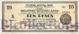 PHILIPPINES 10 PESOS 1941 PICK S627a AUNC EMERGENCY BANKNOTE - Filippijnen