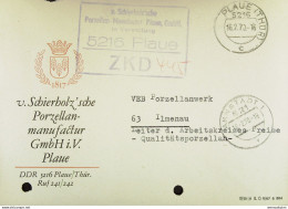 DDR: Fern-Brief Mit ZKD-Kastenst. "v. Schierholzsche Porzellan-Manufaktur Plaue, GmbH. 5216 PLAUE" 16.2.70 Nach Ilmenau - Servizio Centrale Delle Poste