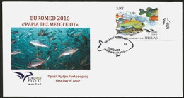 GREECE- HELLAS 2016 FDC : "Fish Of The Mediterranean" Horizontaly Imperforate  See- Tenant From Booklet - FDC