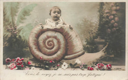 FANTAISIES - Bébés - Bébé - Escargot - Vous Le Voyez, Je Ne Suis Pas Trop Fatigué ! - Colorisé - Carte Postale Ancienne - Baby's