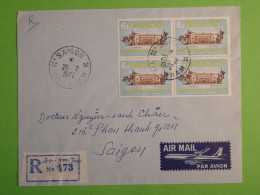 DN1 VIETNAM LETTRE  RECO 1972  SAIGON  ++BLOCS DE 4 TP ++AFF. INTERESSANT +++ - Vietnam