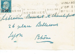Tarifs Postaux France Du 09-08-1926 (04) PasteurN° 222 50 C Sur 1,25 F. LSI 26-11-1926 - 1922-26 Pasteur
