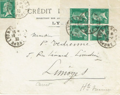 Tarifs Postaux France Du 09-08-1926 (19) Pasteur N° 170 A 10 C. X 4 Provenant De Carnet + Semeuse 10 C. LSI 10-01-1933 - 1922-26 Pasteur