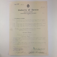 Decreto Di Umberto Di Savoia Principe Di Piemonte Autografato Dal Ministro Della Guerra Alessandro Casati - Décrets & Lois