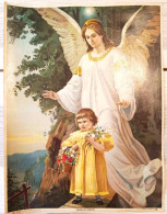 Affiche Religieuse - Dim 33/43cm - Angelus Custo - Ange Avec Un Enfant - Plakate