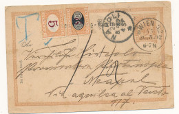 1892 CARTOLINA POSTALE DA AUSTRIA A NAPOLI TASSATA IN ARRIVO MISTA 0,05 + MASCHERINA 0,10/0,02 - Portomarken