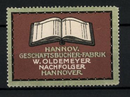 Reklamemarke Hannov. Geschäftsbücher-Fabrik W. Oldemeyer Nachf., Hannover, Aufgeschlagenes Buch  - Erinnofilia