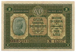 2 LIRE CASSA VENETA DEI PRESTITI OCCUPAZIONE AUSTRIACA 02/01/1918 BB+ - Ocupación Austriaca De Venecia