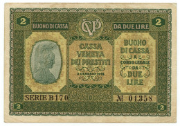 2 LIRE CASSA VENETA DEI PRESTITI OCCUPAZIONE AUSTRIACA 02/01/1918 BB+ - Besetzung Venezia