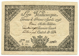 25 LIRE REGIE FINANZE TORINO REGNO DI SARDEGNA 01/04/1796 QSPL - Sonstige & Ohne Zuordnung