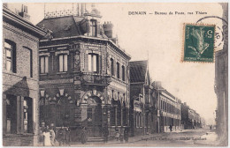 Denain 59, CPA Circulée, Bureau De Poste Et La Rue Thiers, Très Bon état - Denain