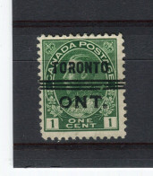 CANADA - Y&T N° 93° - Préoblitéré - Precancel - Toronto - George V - Vorausentwertungen
